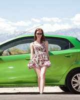 Crazy amateur redhead Dee Dee Lynn flashes her tits and red panties in public