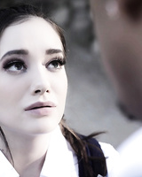 Tattooed brunette beauty Gia Paige seduced into deepthroat scene