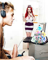 Redheaded party girl Jasmine James and her big naturals suck and fuck dick