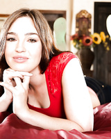 Girl next door Jodi Taylor stripping off denim jeans and satin lingerie