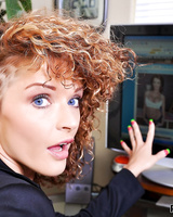 Curly-haired secretary Joslyn James spends workday masturbating in office