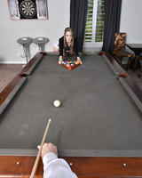 Pornstar Kimmy Granger plays pool before she gives a blowjob in POV