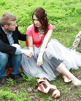 European redhead Mila Snow giving outdoor bj before hardcore cum eating