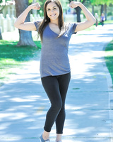 Girl next door in yoga pants flashing nice tits in public park and on road