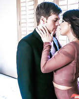 Busty Asian MILF Mia Lelani taking cumshot in mouth after hardcore sex