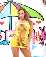 French solo girl Natasha Nice works her hot body clear of a yellow dress