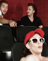 Brunette slut RayVeness goes topless in movie theater and gives bj too