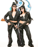 Naughty criminal female duo kidnaps a big dick dude and fucks him