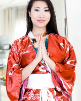 Busty hot Asian Sharon Lee spreading her shaved pussy and ass wide for photos