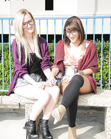 Threesome sex featuring two Latina teens Skylar Green and Liv Aguilara