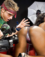 Ebony chick Stacey Foxx flaunts big booty before hardcore interracial sex