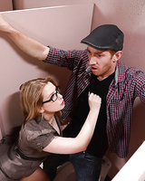 Busty blonde teacher in pantyhose takes her student's cock in cunt