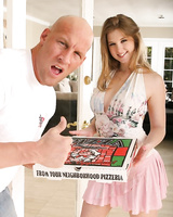 Sunny Lane gets fucked by pizza-guy for a cumshot on her tits and tongue