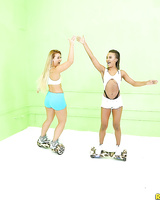 Two cheerful lesbians Anya Olsen and Lucy Doll strip off and play some sport