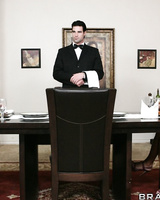 Brave waiter explores the depths of busty brunette Victoria Valentina's pussy