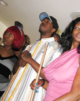 Ebony babe with huge boobs Baby Cakes has slutty groupsex