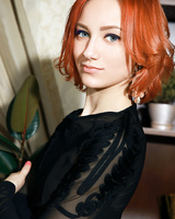 Skinny redhead babe Anastasia Azul revealing tiny teen tits for glam photos