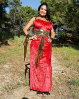 Latina milf Galilea is showing off outdoor in her sexy red dress