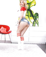 Hot blonde pornstar Bibi Noel stripping down to striped sport socks