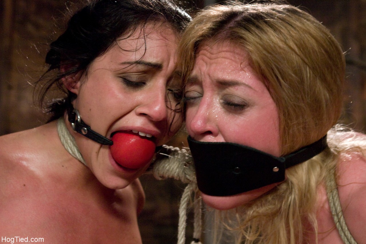 3 lesbians are tied up with rope and forced to masturbate each other