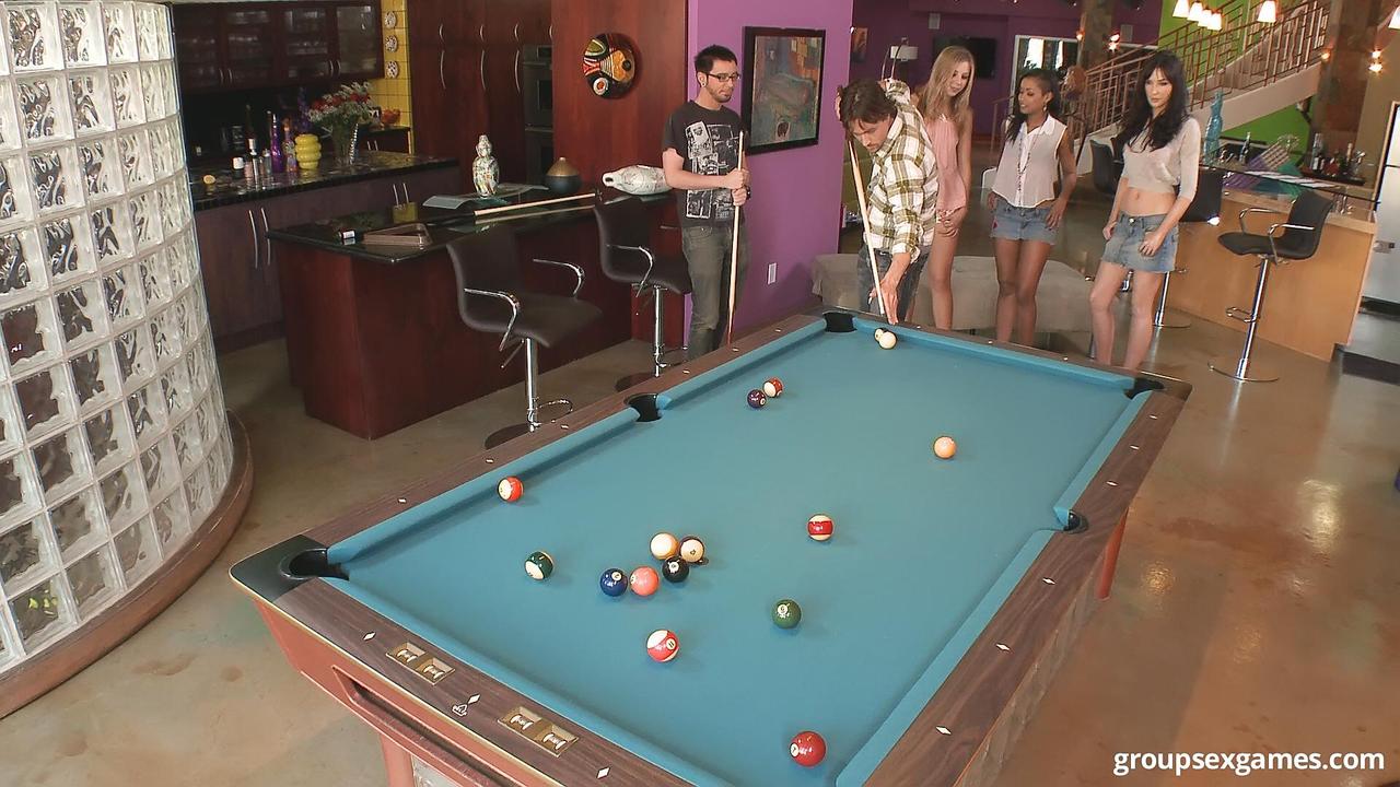 Pool hall party gets dirty when sexy clothed girls get naked for some real fun