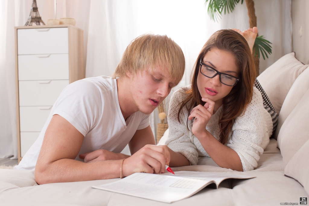 Nerdy teen girl Emma Brown ends up doing anal instead of studying for school