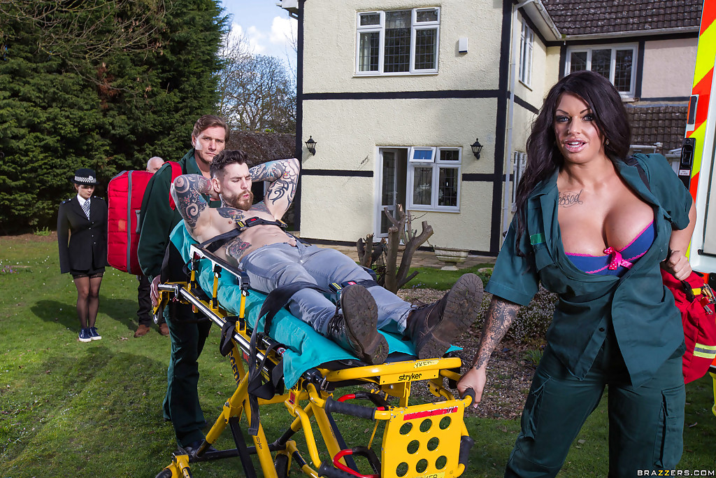 Big tit nurse sucking that huge piece of meat for a hot cumshot