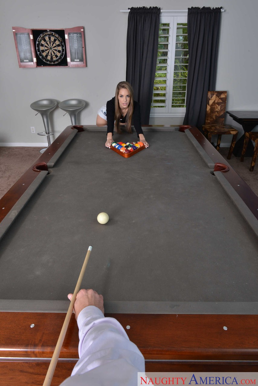 Pornstar Kimmy Granger plays pool before she gives a blowjob in POV
