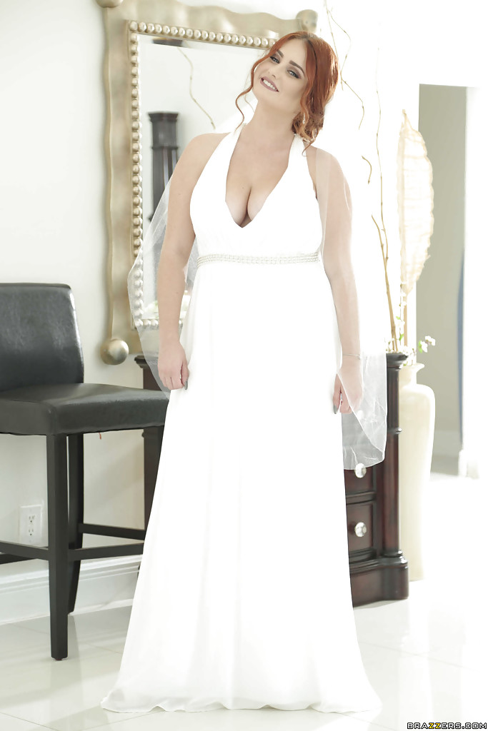 Chubby redhead Lennox Luxe revealing big natural tits underneath wedding dress