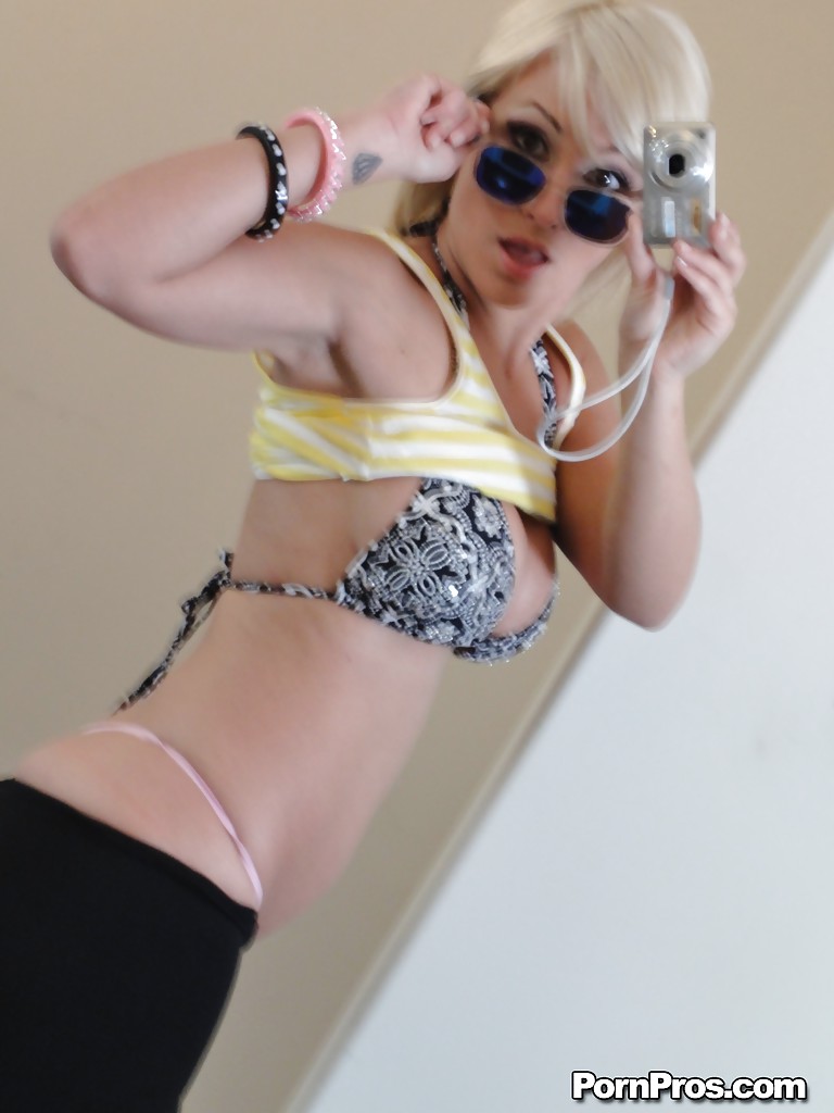 Blonde teen Lexi Swallow taking naked self shots in mirror