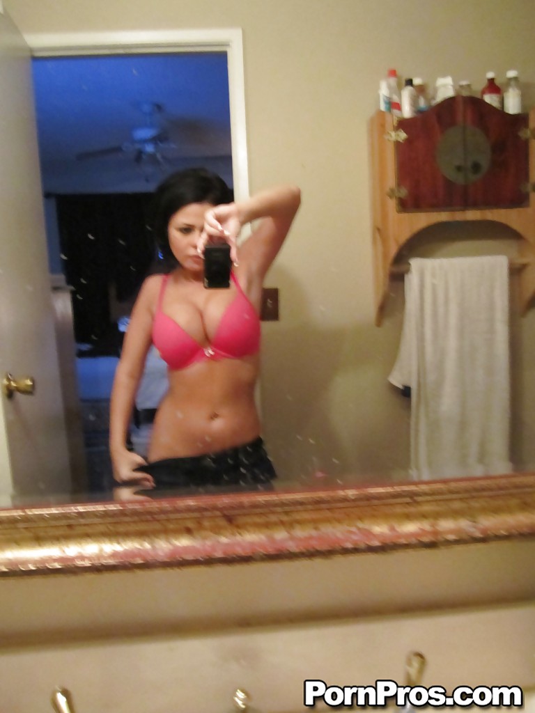 Hot ex-gf Loni Evans taking selfshots of her perfect tits in bathroom mirror