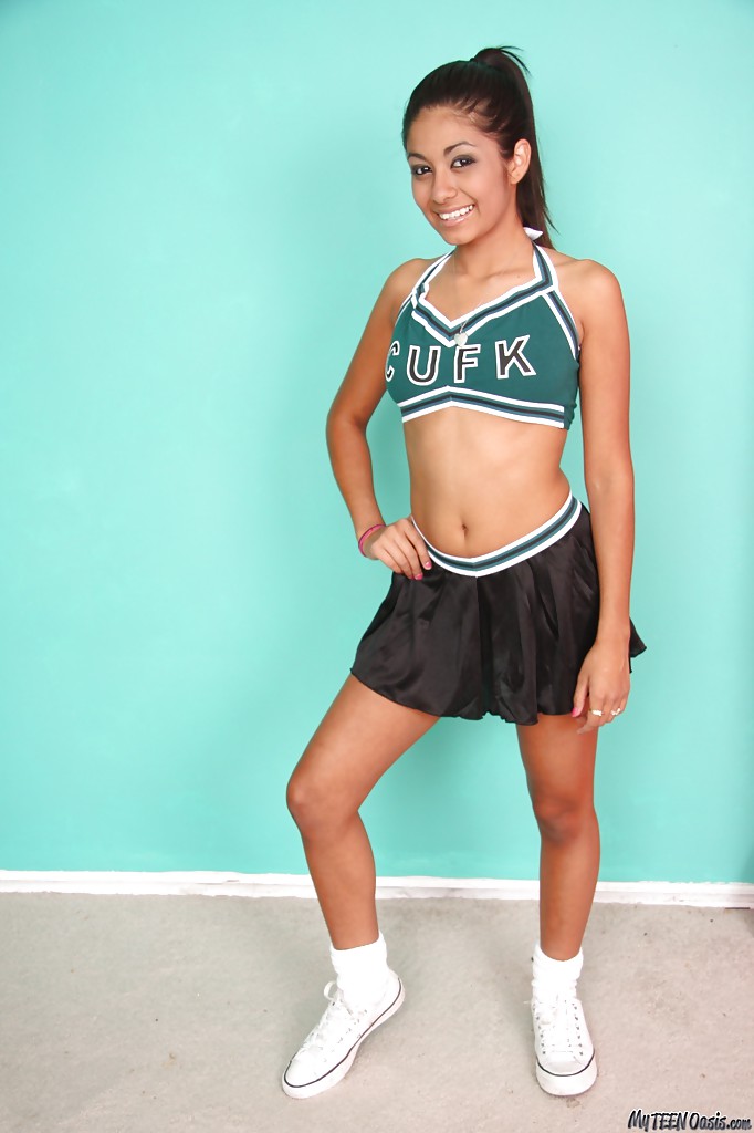 Sporty Latina teen Ruby Rayes combines cheerleading and strip