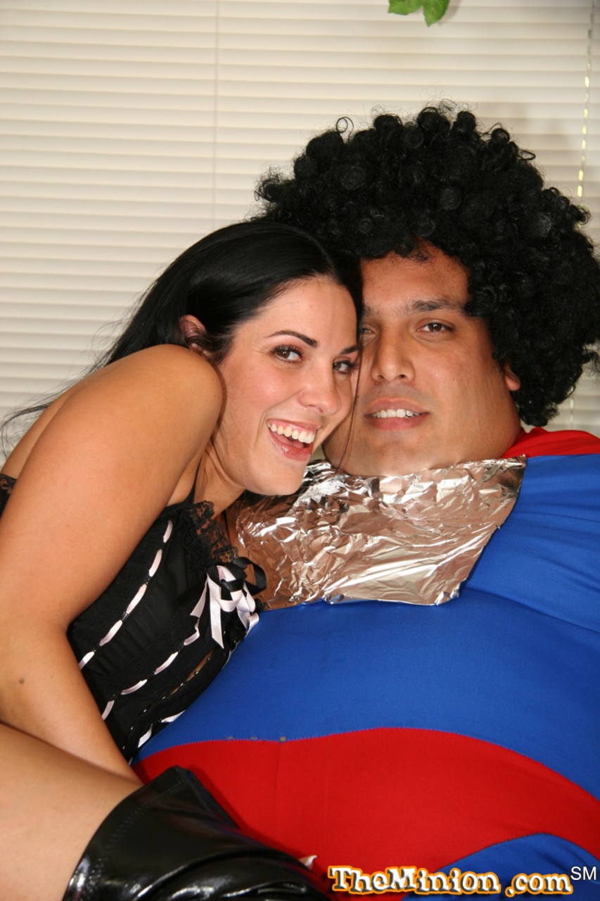 Fat and hairy Superman comes to receive blowjob from chesty Veronica Rayne