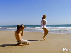 Hot blonde French beauty ass fucked on the beach