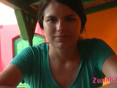 Zuzinka showing her pussy in pizzeria