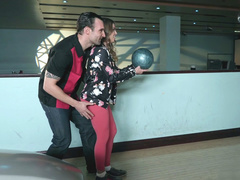 Sultry stepmom Britney Amber adores bowling and stripping in front of stepson