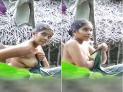 Indian woman enjoys outdoor bathing and doesn't notice Hidden Cam in her house yard