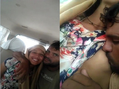 Desi woman is getting her nipples sucked on in the car by her XXX boyfriend