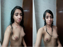 Skinny Desi teen with natural boobs and perky nipples taking hot selfies XXX