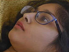 Adorable Desi teen wearing glasses and she is touching her virgin XXX twat